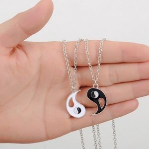 Yin Yang Black & White Friendship Necklace 2pc Set